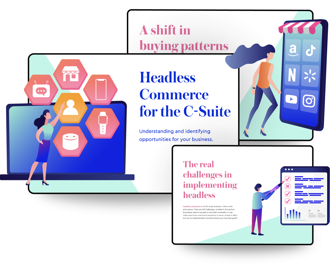 Collage headless commerce c suite device laptop mobile bigcommerce livearea