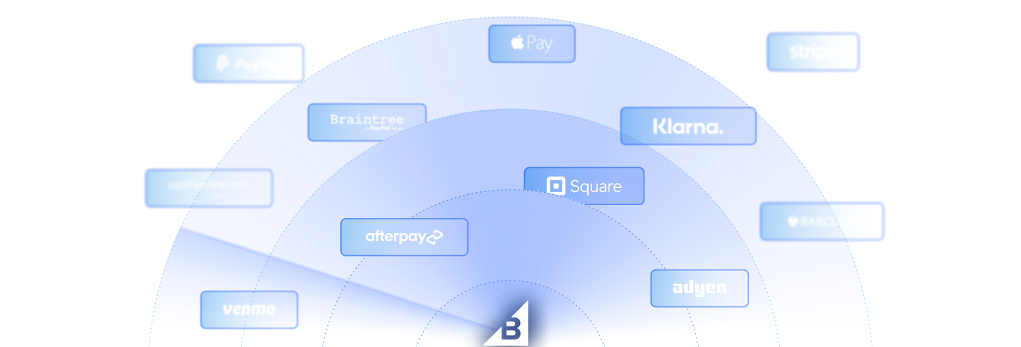 Illustration circles radar integration logos square apple paypal adyen