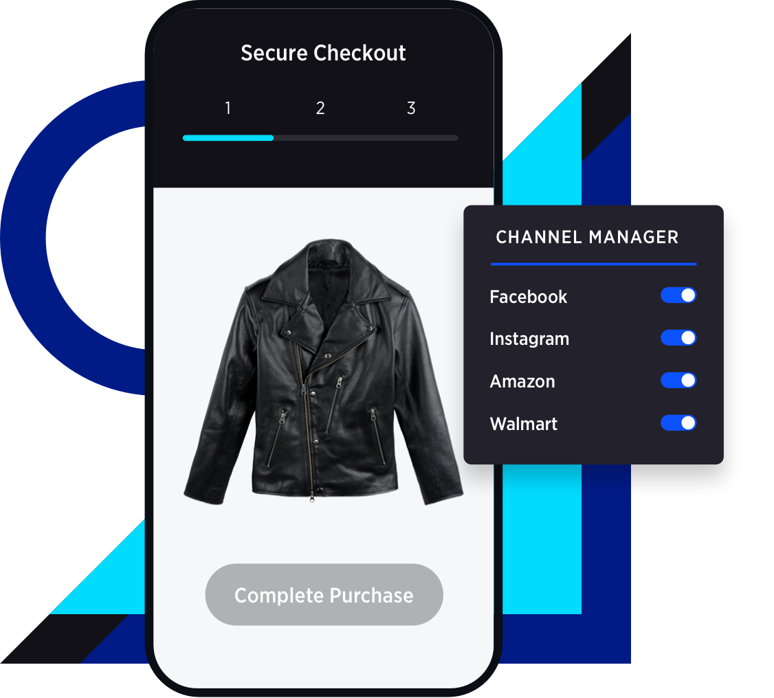 Sb Collage Device Checkout Security Omnichannel Product Jacket Facebook Instagram Amazon Walmart